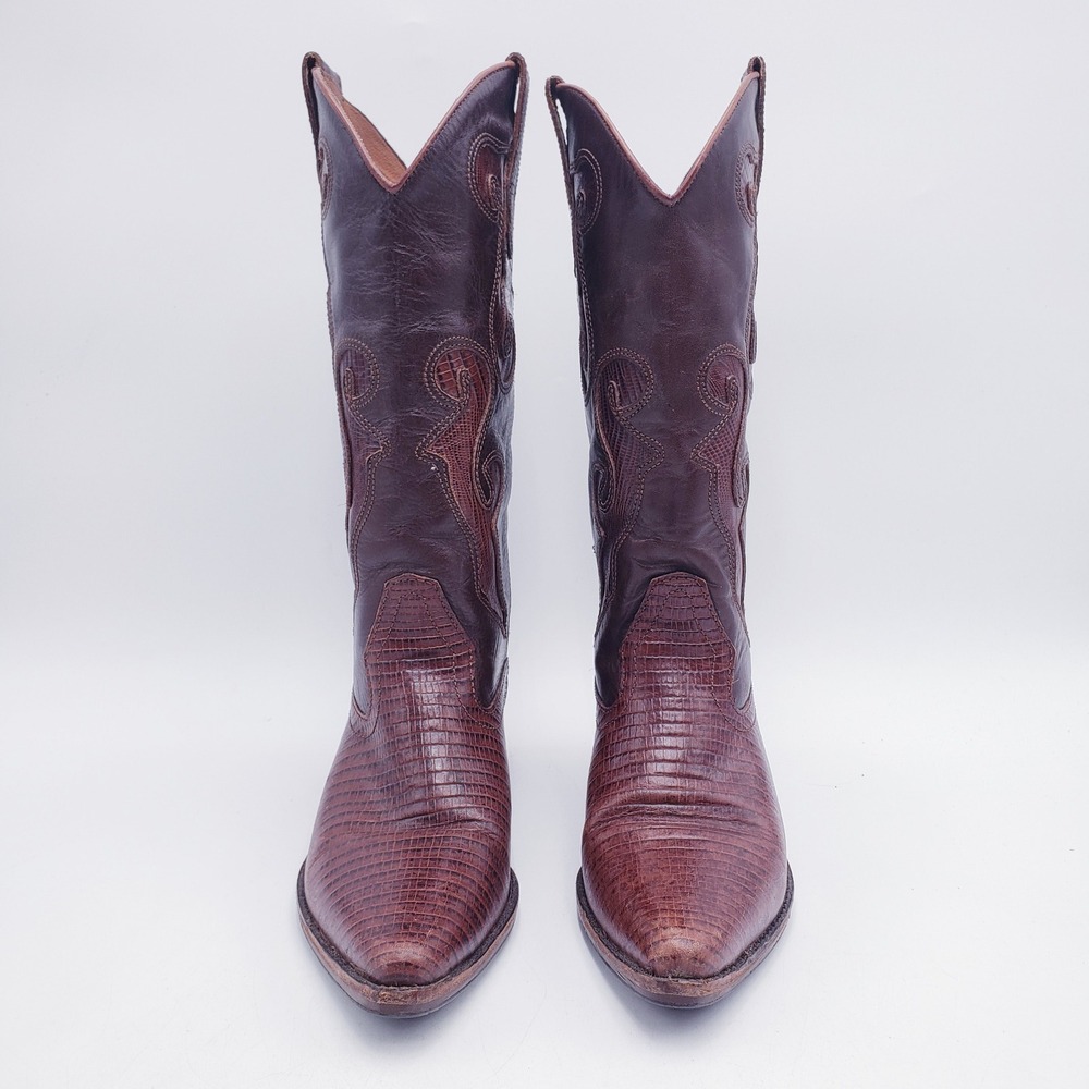 Nine West Western Boots Brown‎ Lizard Leather Inlay Pointed Toe Womens Size 6.5 - Picture 8 of 11